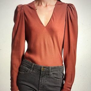Frame Shirred Puff Sleeve Silk Blouse